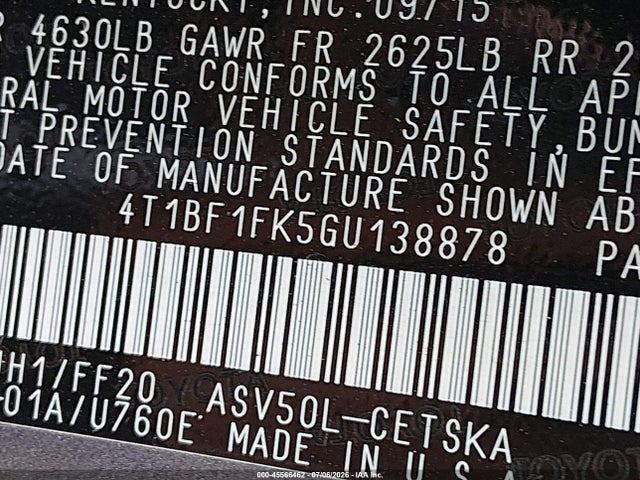 Toyota CAMRY SE 2016 4T1BF1FK5GU138878 Image 9