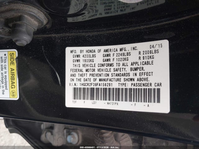 Honda ACCORD LX 2015 1HGCR2F38FA156291 Image 9