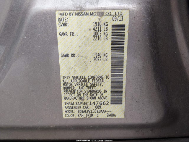 Nissan ALTIMA 2.5 2014 1N4AL3AP5EC147662 Image 9
