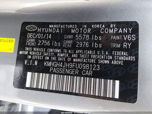 Продаж на аукціоні авто 2015 Hyundai Equus Ultimate, vin: KMHGH4JH9FU098123, номер лоту: 45566499