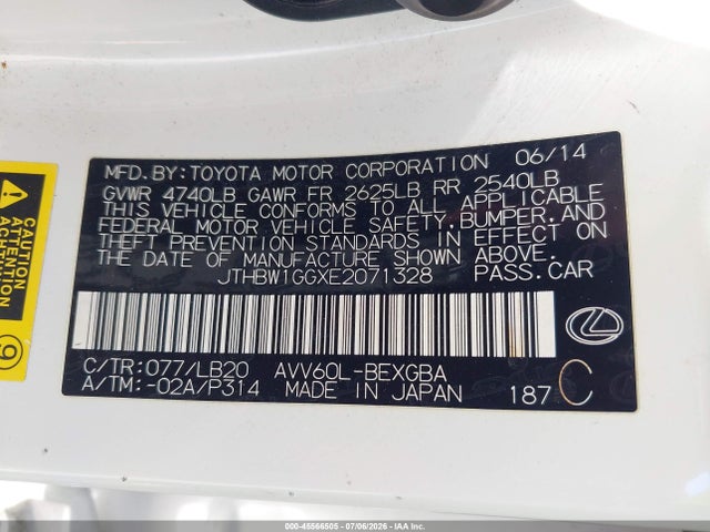 Lexus ES 300H 2014 JTHBW1GGXE2071328 Image 9