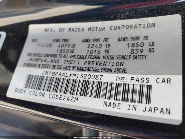 Aukcja sprzedaży 2021 Mazda Mazda3 2.5 S, vin: JM1BPAALXM1320087, numer aukcji: 45566517