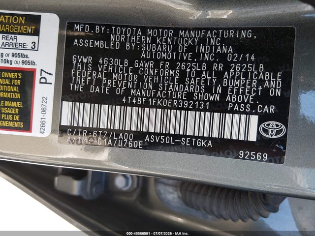 Toyota CAMRY XLE 2014 4T4BF1FK0ER392131 Image 9