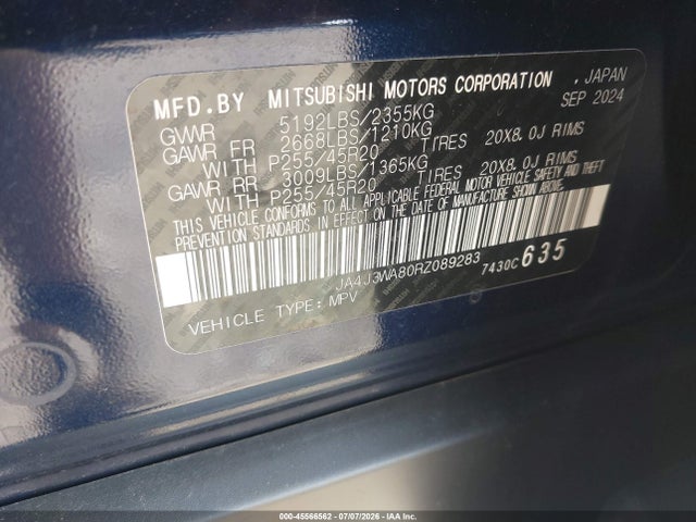 Aukcja sprzedaży 2024 Mitsubishi Outlander Sel 2.5 2wd/sel Black Edition 2wd, vin: JA4J3WA80RZ089283, numer aukcji: 45566562