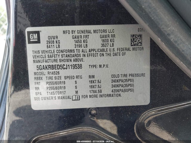 Продажа на аукционе авто 2012 Buick Enclave Convenience, vin: 5GAKRBED5CJ119538, номер лота: 45566563