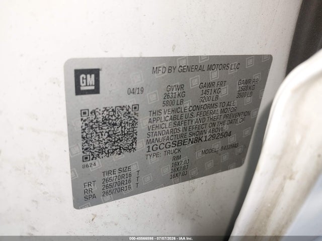 Chevrolet Colorado Wt 2019 1GCGSBEN8K1292504 Image 9