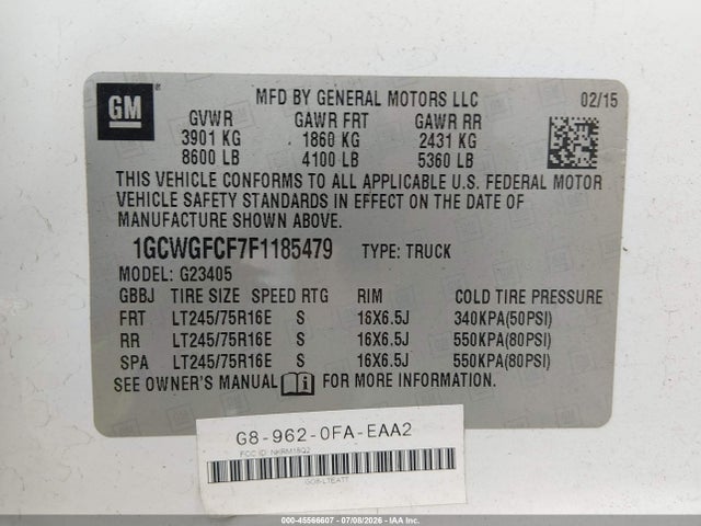 Chevrolet Express 2500 Work Van 2015 1GCWGFCF7F1185479 Image 9