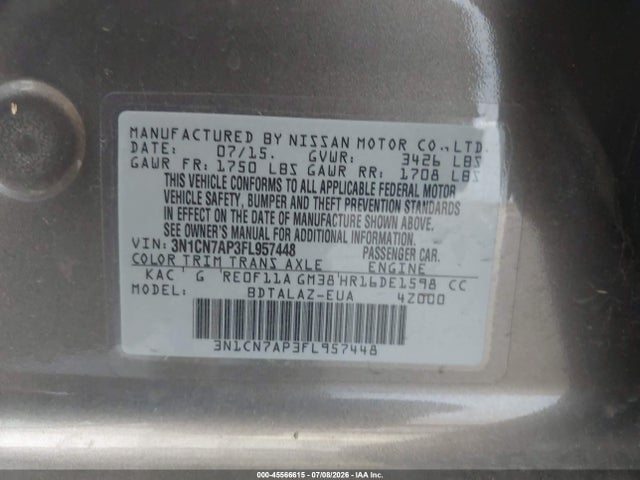 Nissan Versa 1.6 S+ 2015 3N1CN7AP3FL957448 Image 9