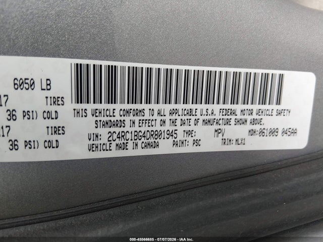 45566685 :رقم المزاد ، 2C4RC1BG4DR801945 vin ، 2013 Chrysler Town & Country Touring مزاد بيع