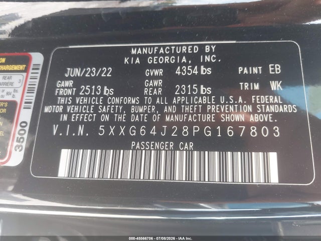 2023 Kia K5 Gt-line მანქანა იყიდება აუქციონზე, vin: 5XXG64J28PG167803, აუქციონის ნომერი: 45566706