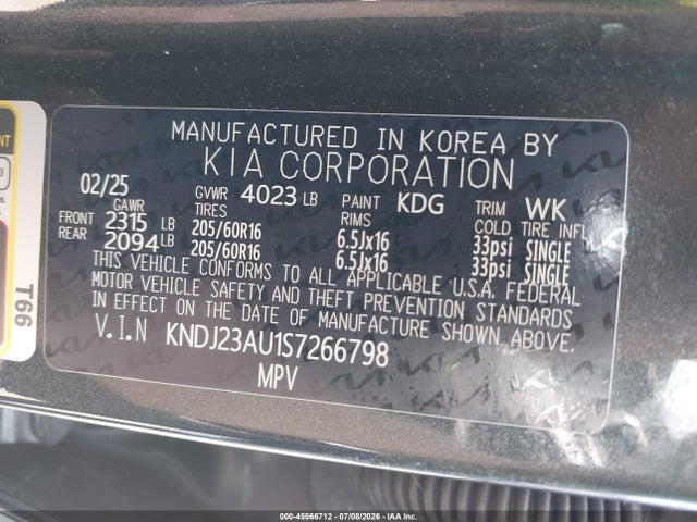 Продаж на аукціоні авто 2025 Kia Soul Lx, vin: KNDJ23AU1S7266798, номер лоту: 45566712
