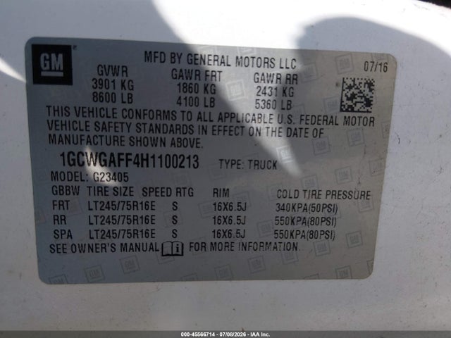 Chevrolet Express 2500 Work Van 2017 1GCWGAFF4H1100213 Image 9