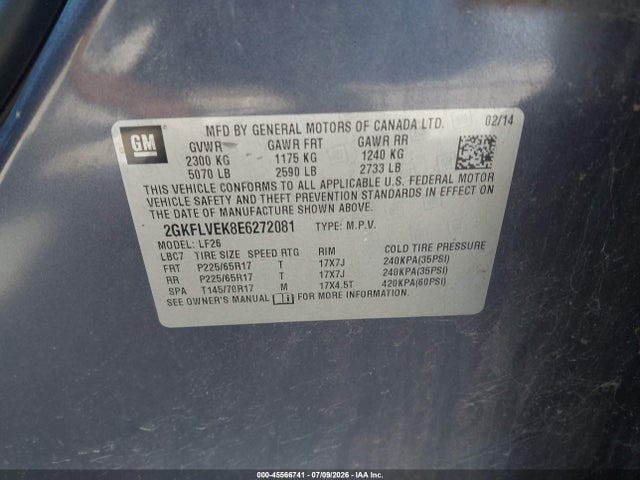 45566741 :رقم المزاد ، 2GKFLVEK8E6272081 vin ، 2014 Gmc Terrain Sle-1 مزاد بيع