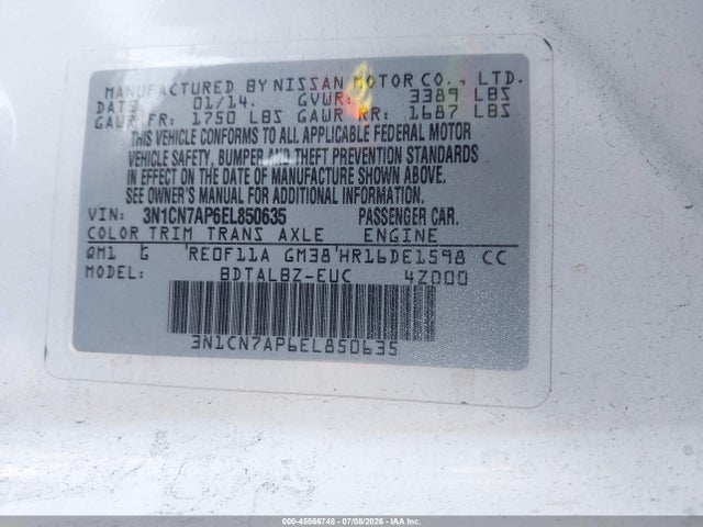 Nissan Versa 1.6 Sv 2014 3N1CN7AP6EL850635 Image 9
