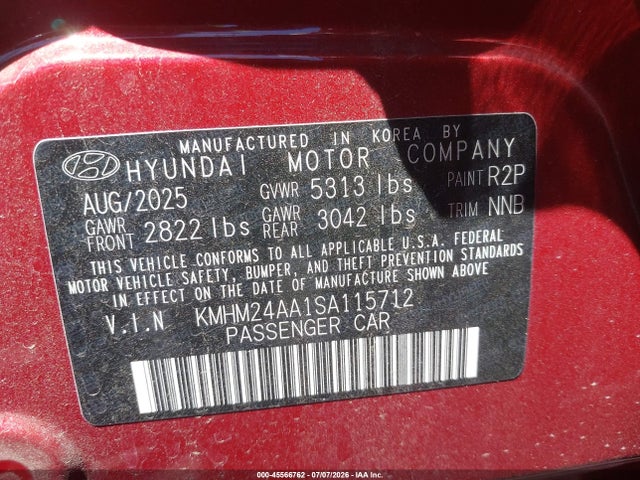 KMHM24AA1SA115712 Hyundai Ioniq 6 Se