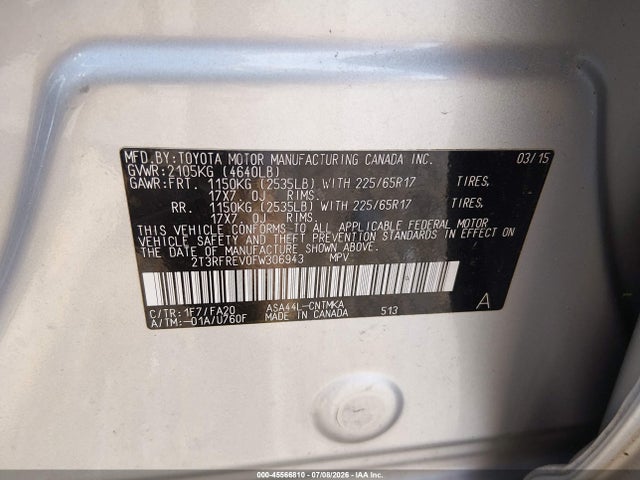 Toyota Rav4 Xle 2015 2T3RFREV0FW306943 Image 9
