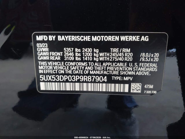 5UX53DP03P9R87904 BMW X3 Xdrive30i