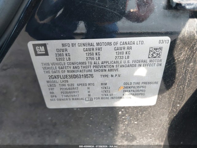 2013 Gmc Terrain Slt-1 მანქანა იყიდება აუქციონზე, vin: 2GKFLUE36D6319576, აუქციონის ნომერი: 45566834