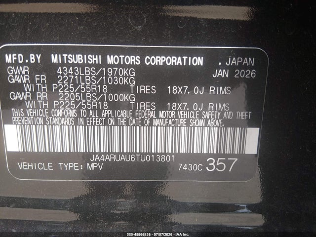 Продажа на аукционе авто 2026 Mitsubishi Outlander Sport 2.0 Es/2.0 Le/2.0 Ralliart/2.0 S/2.0 Se/2.0 Trail Edition, vin: JA4ARUAU6TU013801, номер лота: 45566836