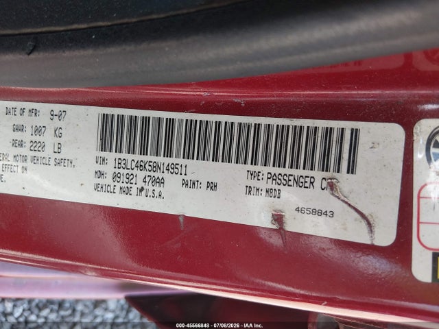 Aukcja sprzedaży 2008 Dodge Avenger Se, vin: 1B3LC46K58N149511, numer aukcji: 45566848
