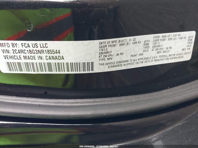 Продажа на аукционе авто 2022 Chrysler Pacifica Touring L, vin: 2C4RC1BG3NR185544, номер лота: 45566850
