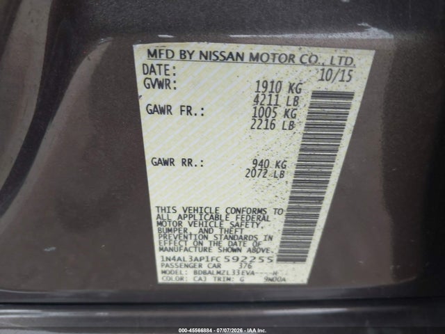 Nissan Altima 2.5 Sv 2015 1N4AL3AP1FC592255 Image 9