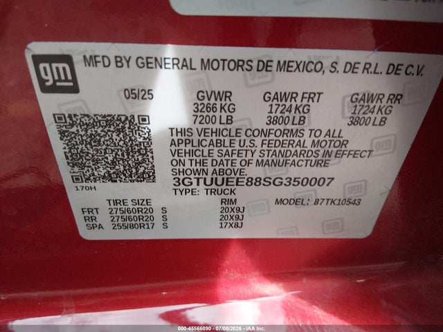 Продаж на аукціоні авто 2025 Gmc Sierra 1500 4wd  Short Box At4, vin: 3GTUUEE88SG350007, номер лоту: 45566890