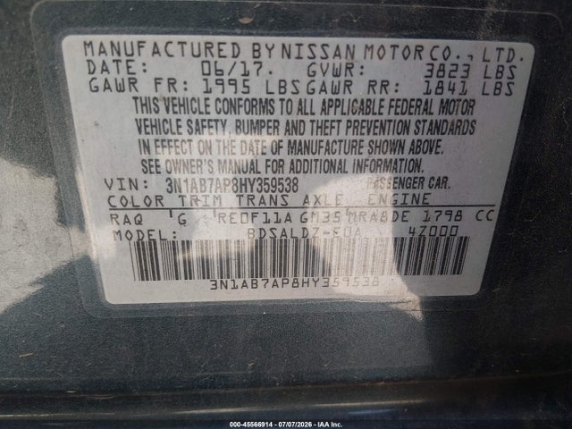 Nissan SENTRA SV 2017 3N1AB7AP8HY359538 Image 9