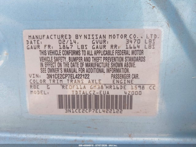 Nissan Versa Note S Plus 2014 3N1CE2CP7EL422122 Image 9