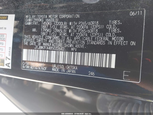 Продаж на аукціоні авто 2011 Lexus Gx 460, vin: JTJBM7FX4B5032642, номер лоту: 45566930