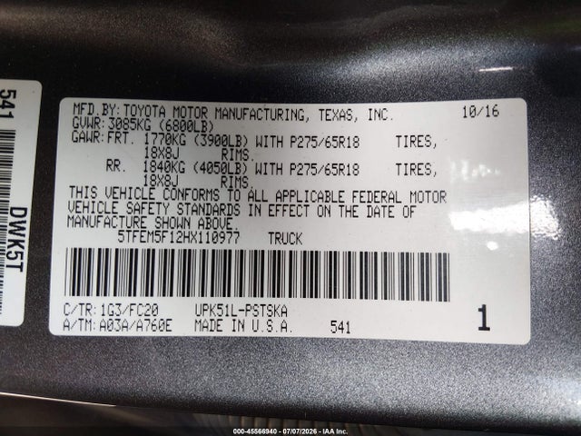 5TFEM5F12HX110977 Toyota Tundra Sr5 4.6l V8