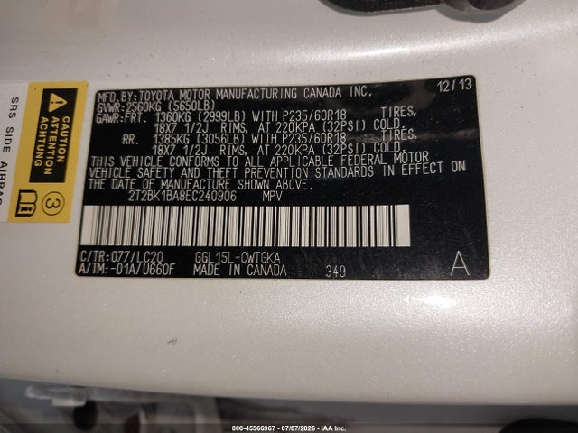 Продаж на аукціоні авто 2014 Lexus Rx 350, vin: 2T2BK1BA8EC240906, номер лоту: 45566967
