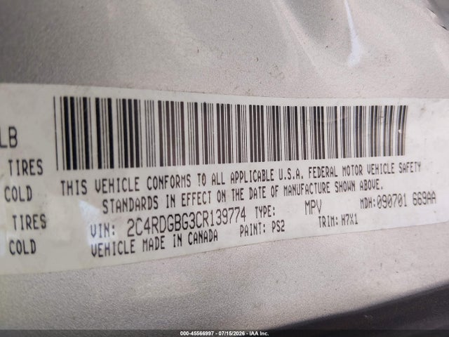 2012 Dodge Grand Caravan Se/avp მანქანა იყიდება აუქციონზე, vin: 2C4RDGBG3CR139774, აუქციონის ნომერი: 45566997