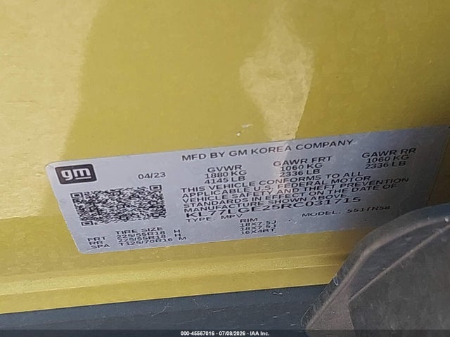 Продажа на аукционе авто 2024 Chevrolet Trax Fwd 1rs, vin: KL77LGE25RC031715, номер лота: 45567016