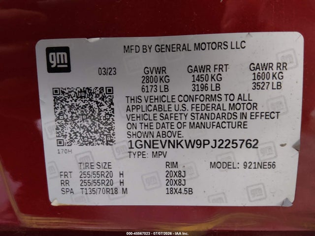1GNEVNKW9PJ225762 Chevrolet Traverse Awd High Country