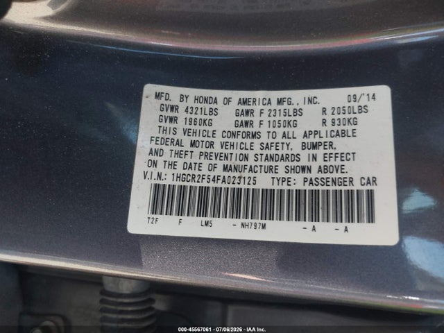 Продажа на аукционе авто 2015 Honda Accord Sport, vin: 1HGCR2F54FA023125, номер лота: 45567061
