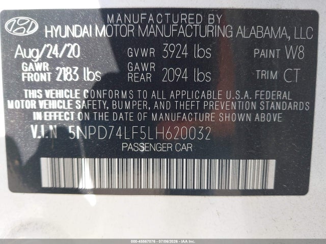 5NPD74LF5LH620032 Hyundai ELANTRA SE