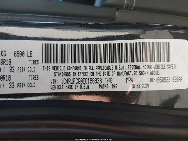 45567093 :رقم المزاد ، 1C4RJFCG0EC196933 vin ، 2014 Jeep Grand Cherokee Overland مزاد بيع