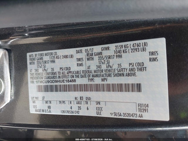 1FMCU9GD9HUE18488 Ford ESCAPE SE