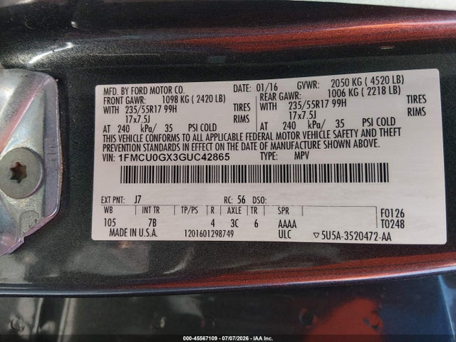 Ford ESCAPE SE 2016 1FMCU0GX3GUC42865 Image 9