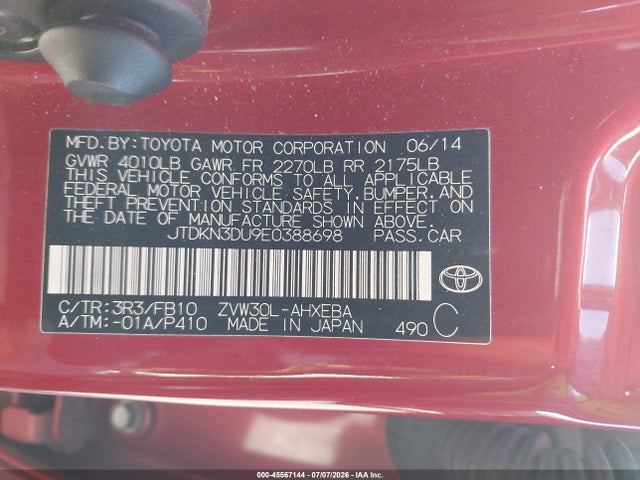 Toyota Prius Three 2014 JTDKN3DU9E0388698 Image 9