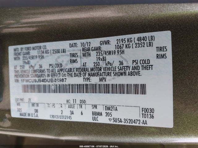 Aukcja sprzedaży 2013 Ford Escape Titanium, vin: 1FMCU9J94DUB48987, numer aukcji: 45567156