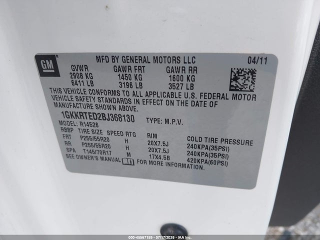 Продаж на аукціоні авто 2011 Gmc Acadia Denali, vin: 1GKKRTED2BJ368130, номер лоту: 45567159
