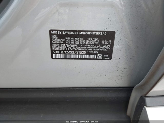 5UXTR7C5XKLF31535 BMW X3 Sdrive30i