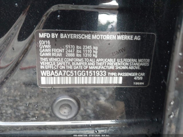 2016 Bmw 528i Xdrive მანქანა იყიდება აუქციონზე, vin: WBA5A7C51GG151933, აუქციონის ნომერი: 45567208
