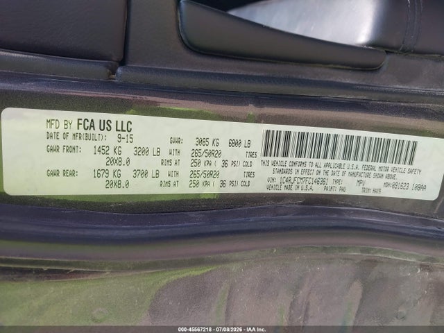45567218 :رقم المزاد ، 1C4RJFCM7FC146361 vin ، 2015 Jeep Grand Cherokee High Altitude مزاد بيع