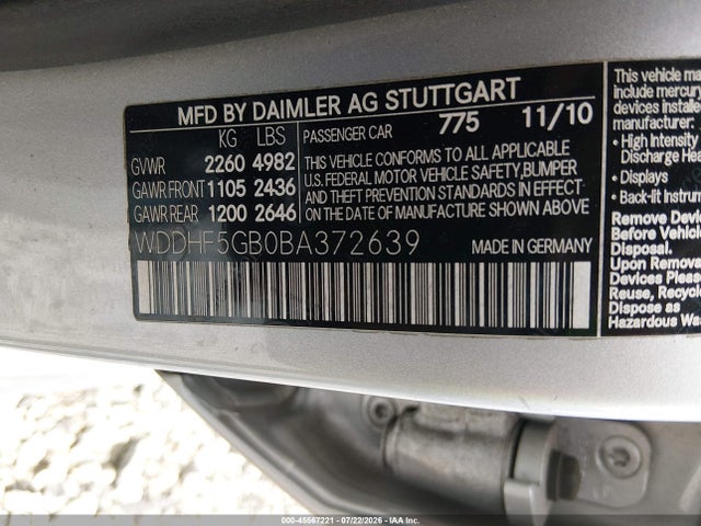 Продаж на аукціоні авто 2011 Mercedes-benz E 350, vin: WDDHF5GB0BA372639, номер лоту: 45567221