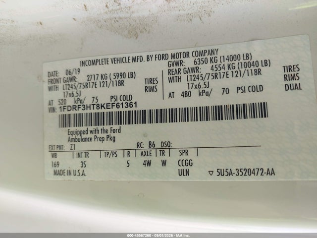 Продажа на аукционе авто 2019 Ford F-350 Chassis Xl/xlt, vin: 1FDRF3HT8KEF61361, номер лота: 45567260