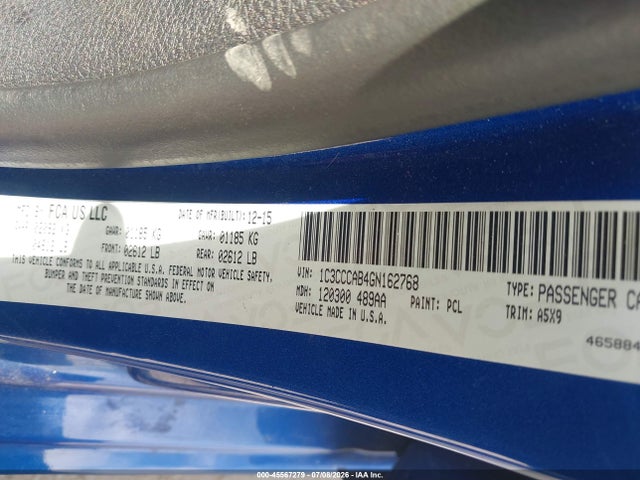 Aukcja sprzedaży 2016 Chrysler 200 Limited, vin: 1C3CCCAB4GN162768, numer aukcji: 45567279