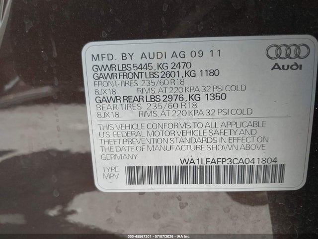 Aukcja sprzedaży 2012 Audi Q5 2.0t Premium, vin: WA1LFAFP3CA041804, numer aukcji: 45567301